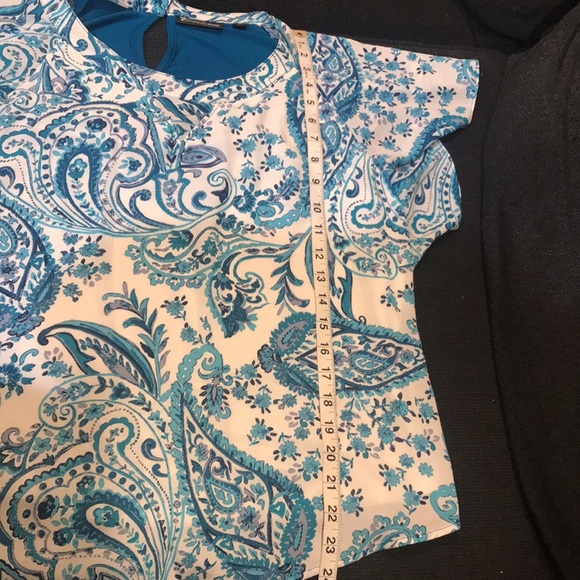 7th Avenue NY&C Blue Floral Paisley Mixed Media Short Sleeve Blouse-Size M - Picture 12 of 13